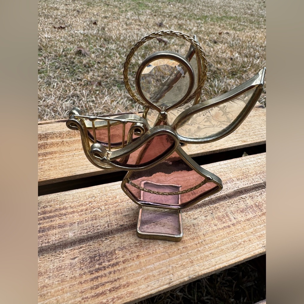 Standing Stain Glass Pink Harp Angel‎ Figurine